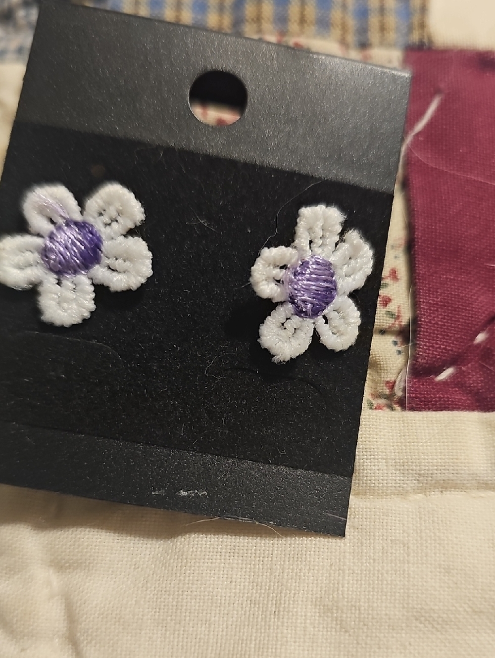 White and Purple Floral Stud Earrings